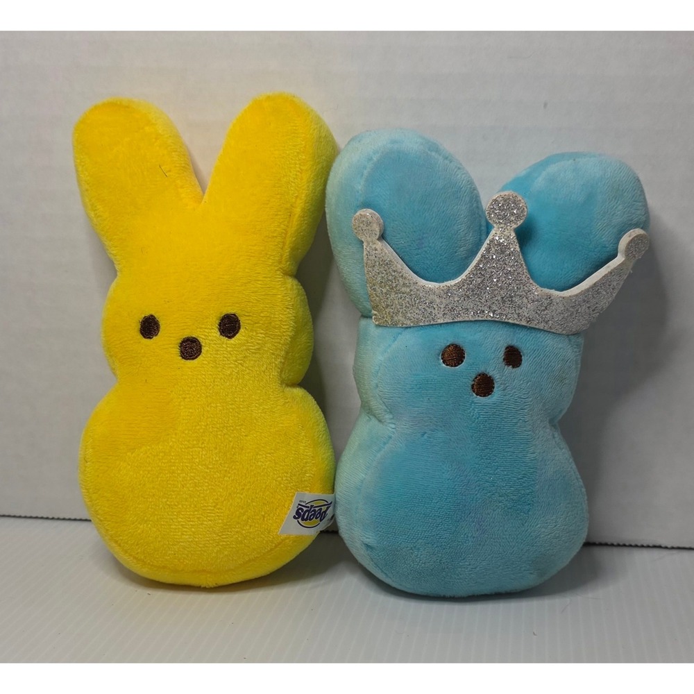 Peeps Bunny Plush Set Yellow & Blue Stuffed Animals Preowned Easter Stained
